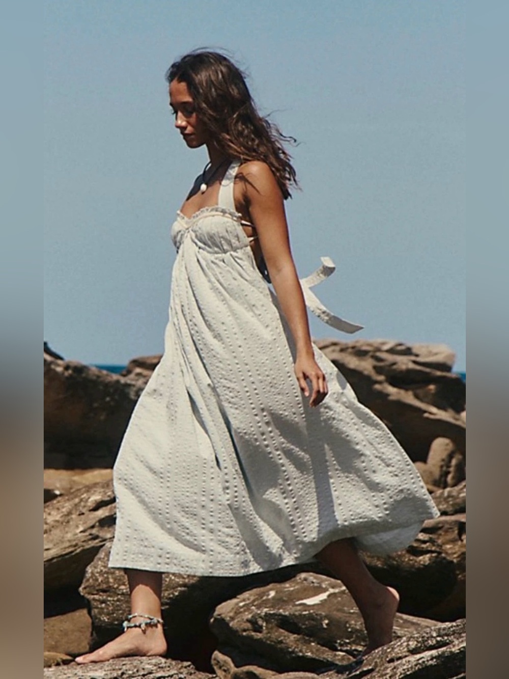 New,Free People Free-est coconut milk/ ivory, Poppy Midi Dress, Dreamy boho sz L